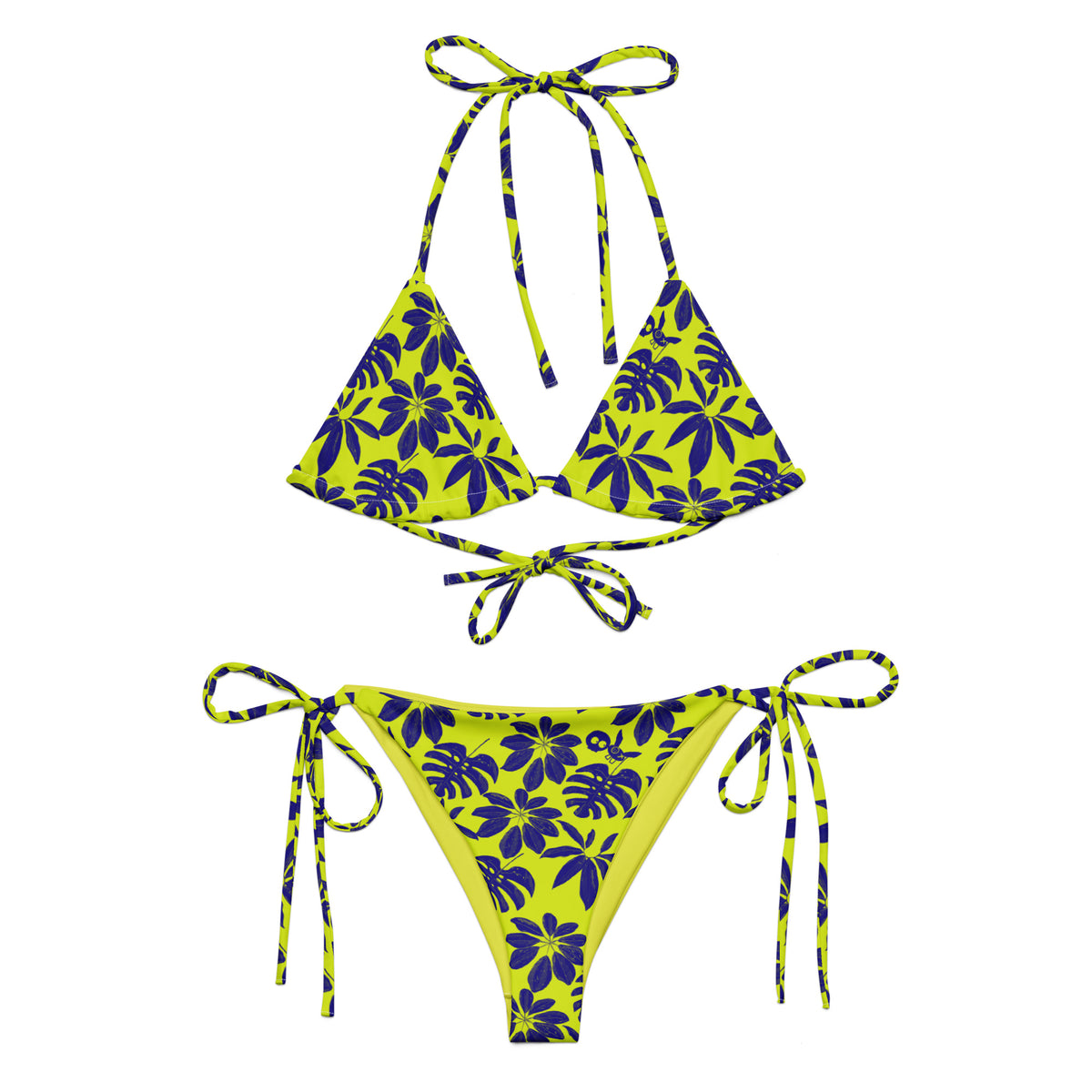 Floral String Bikini, Neon Yellow/Navy