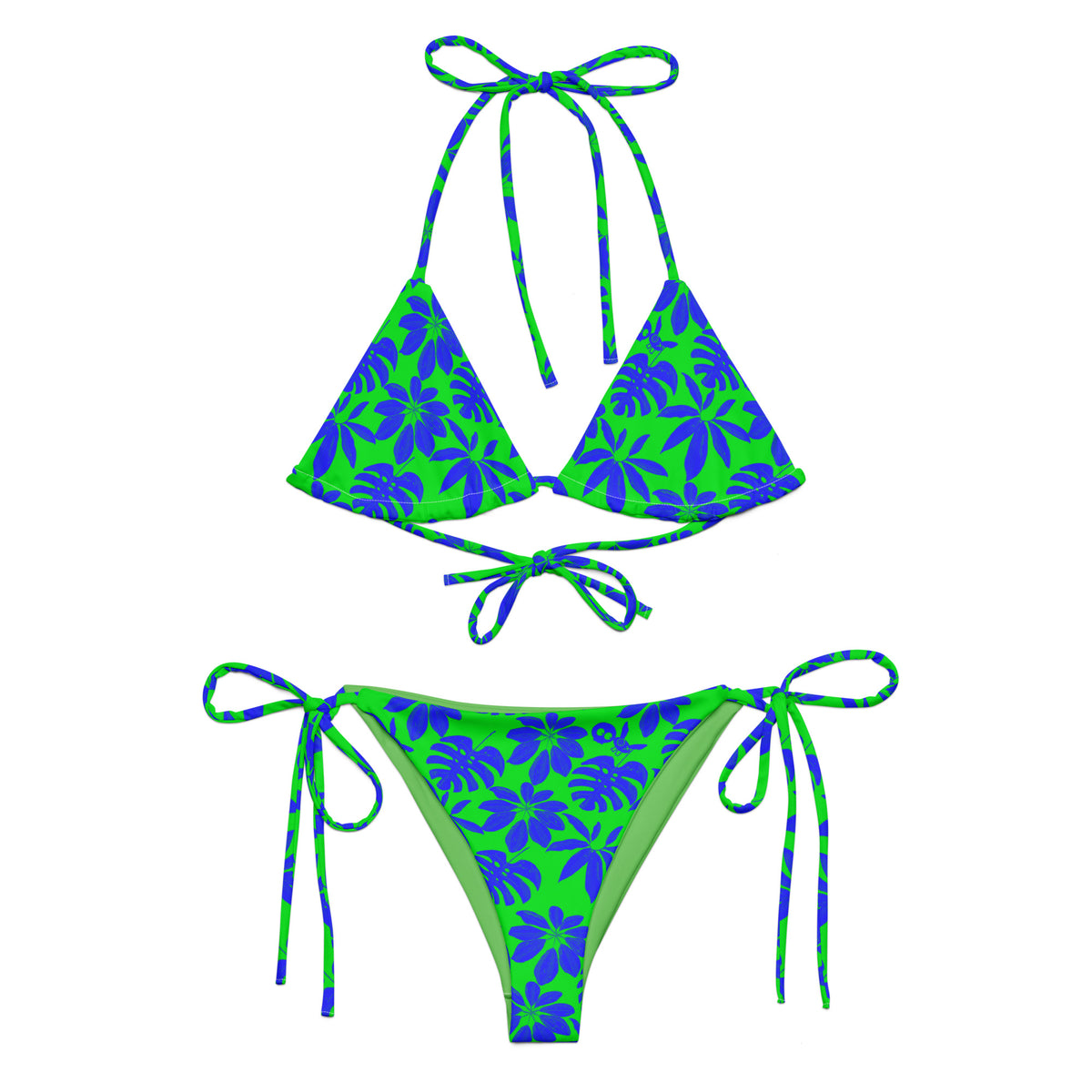 Floral String Bikini, Signal Green/Blue