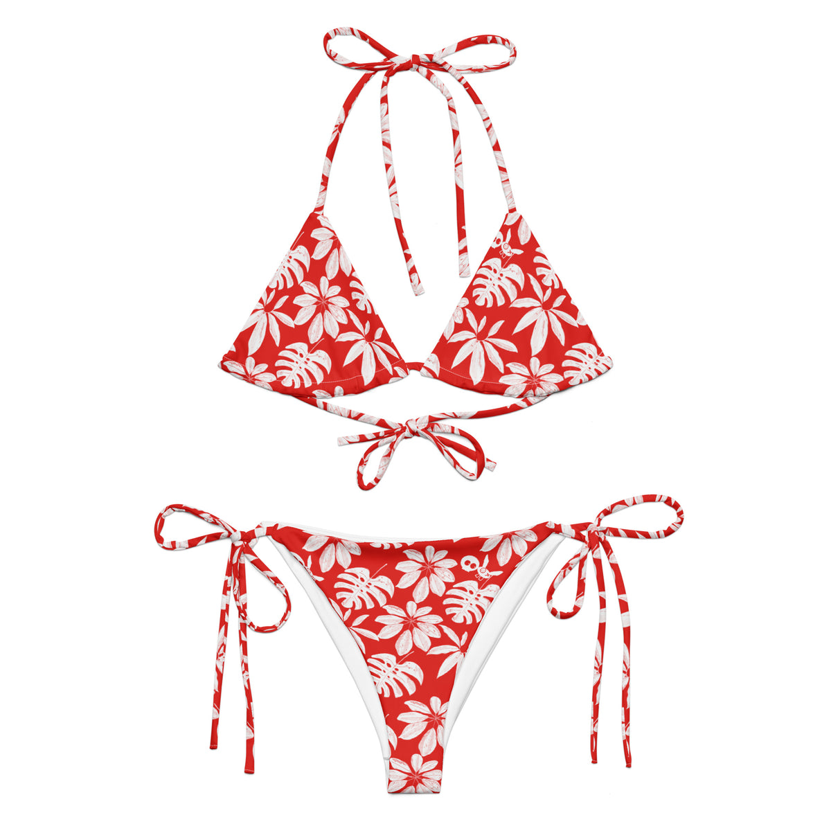 Floral String Bikini, Red/White