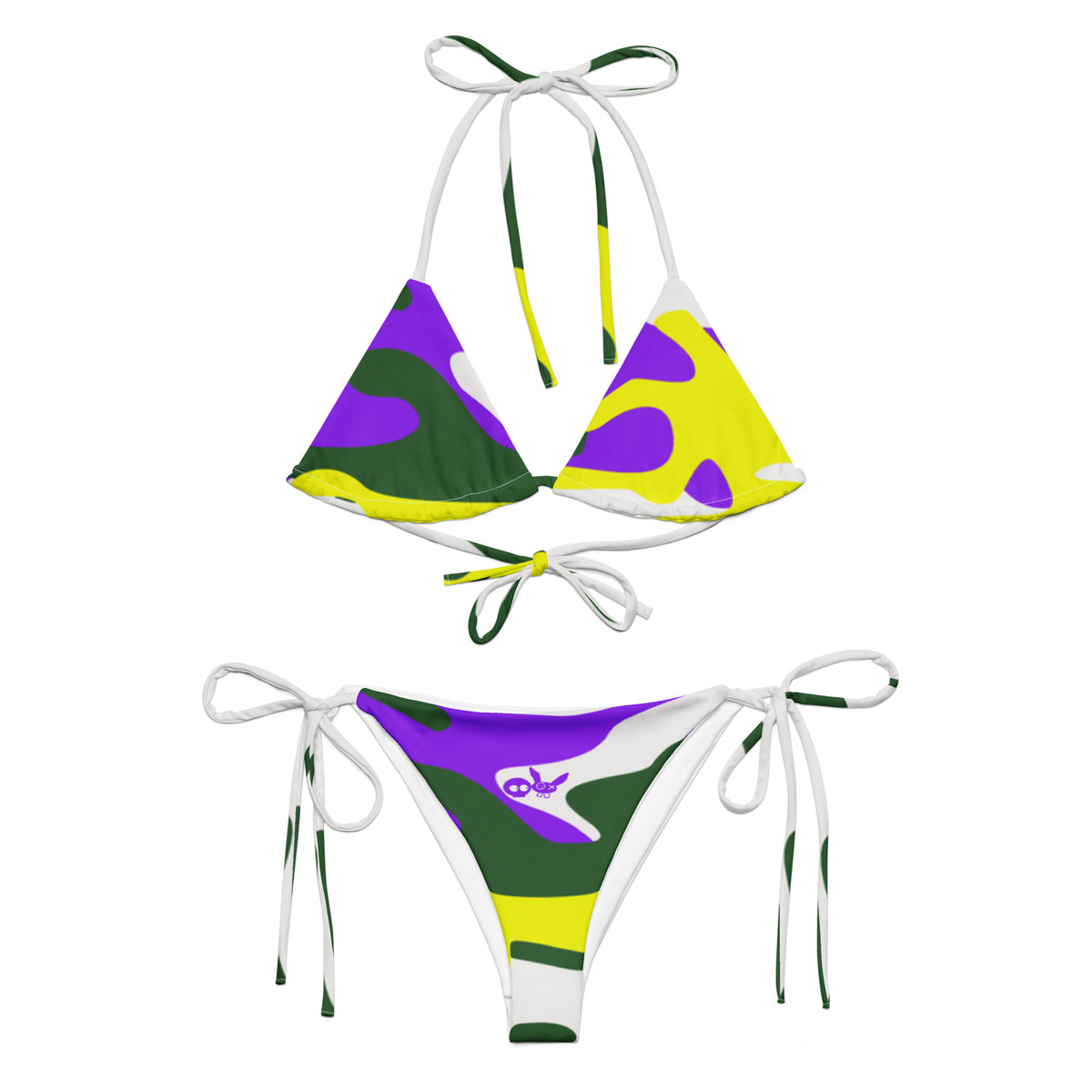 Camo-Splash String Bikini, White/Forest/Purple/Yellow