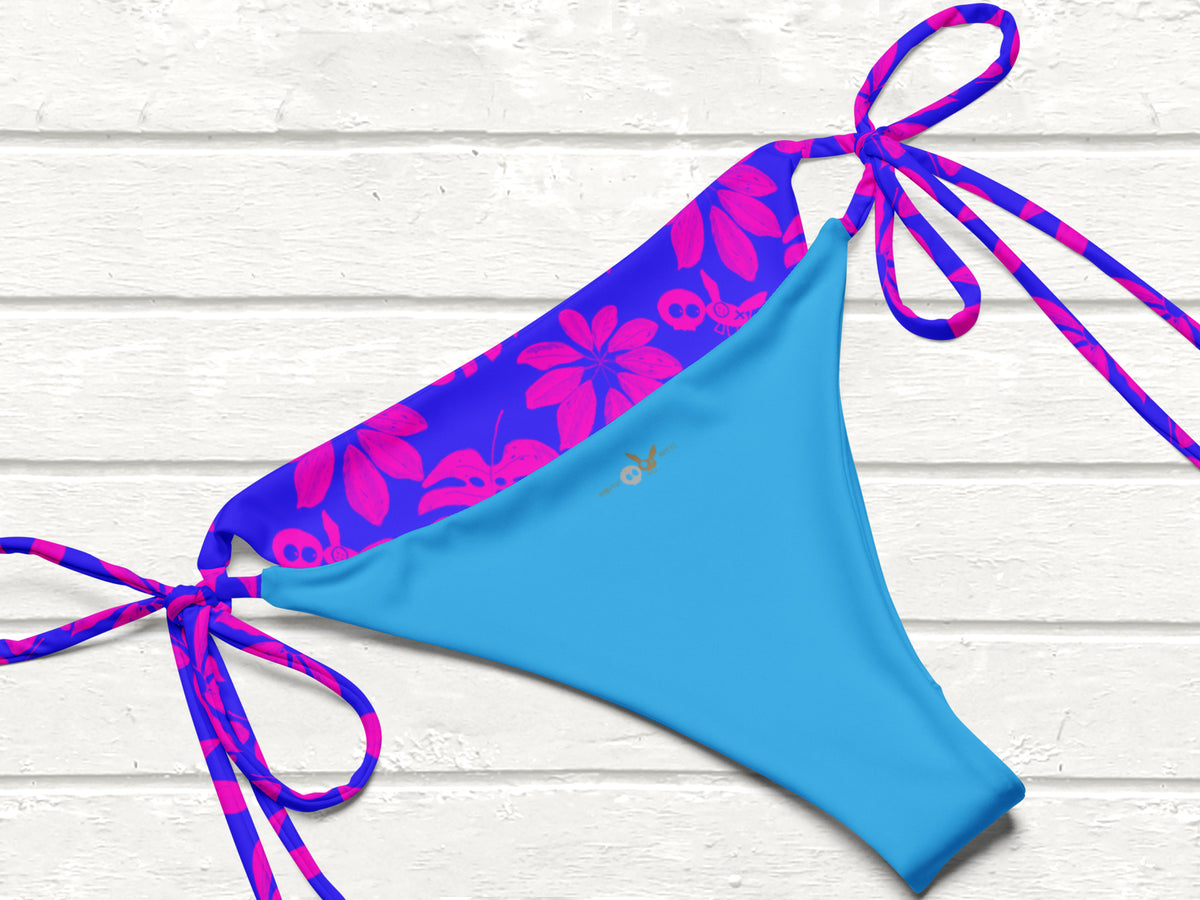 Floral String Bikini, Blue/Signal Pink
