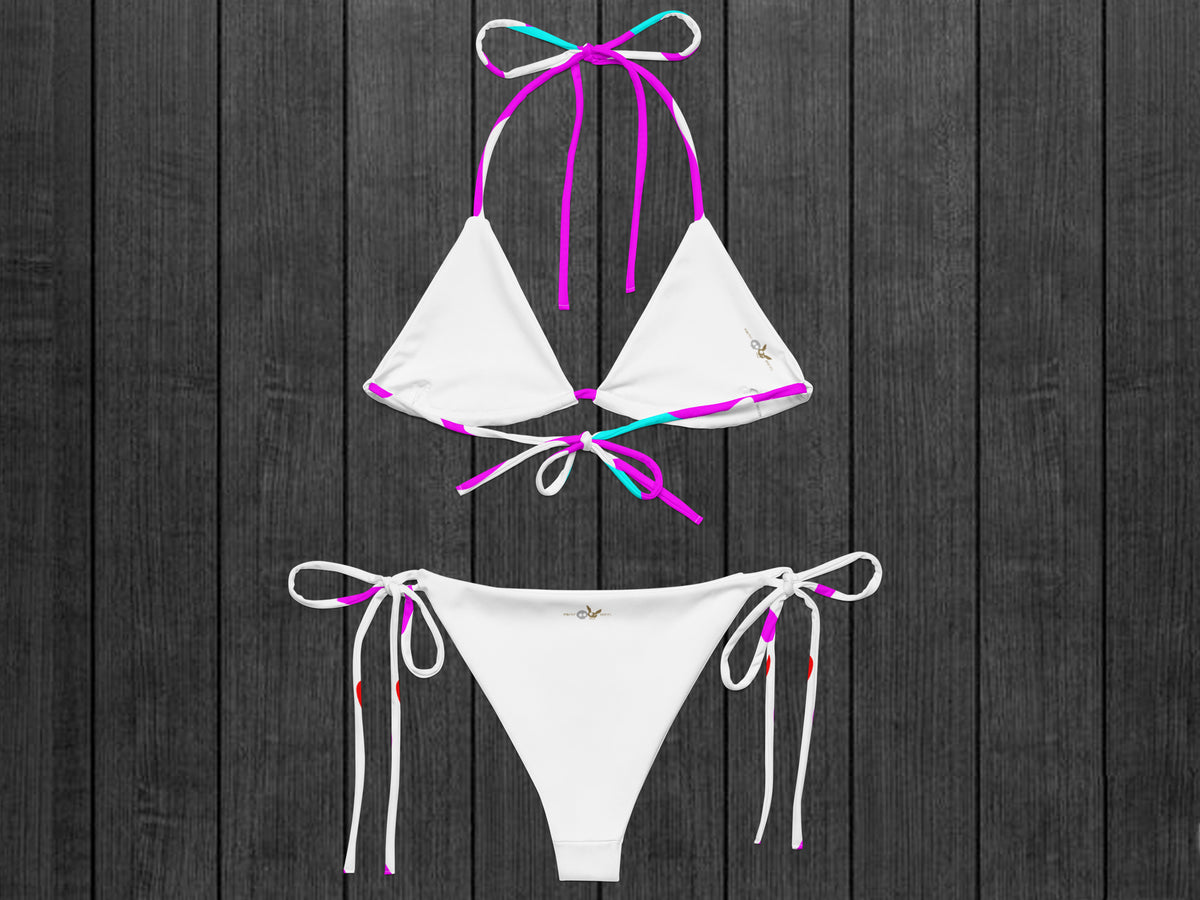 Camo-Splash String Bikini, White/Pink/Red/Aqua