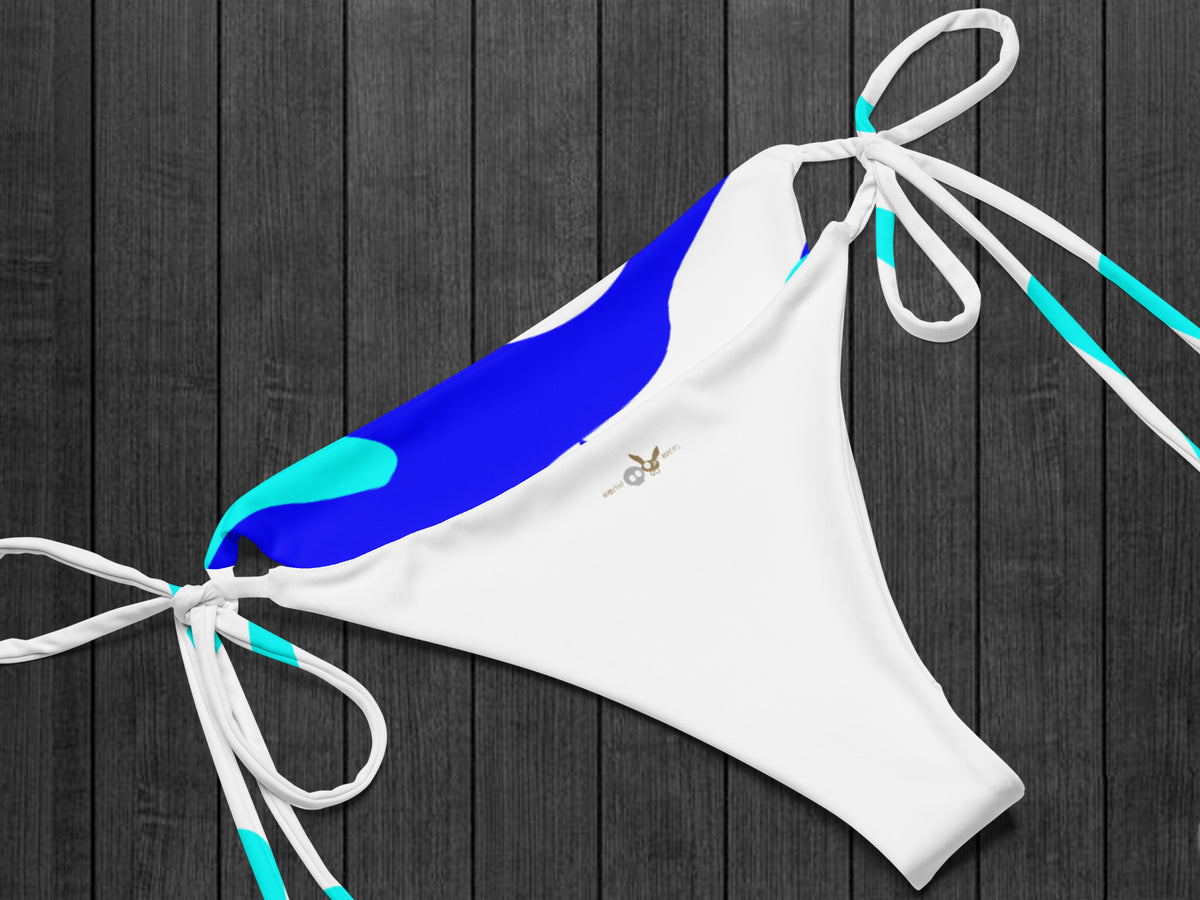 Camo-Splash String Bikini, White/Blue/Aqua/Yellow