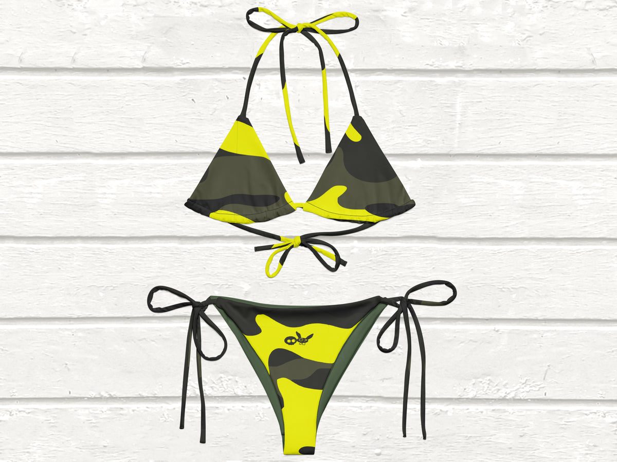 Camo-Splash String Bikini, Green/Yellow