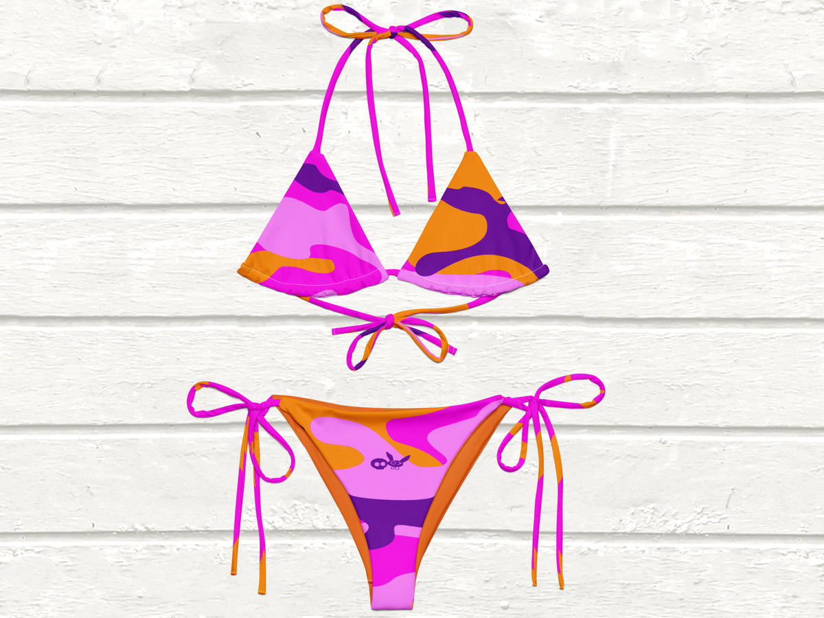 Camo-Splash String Bikini, Ping/Purple/Orange