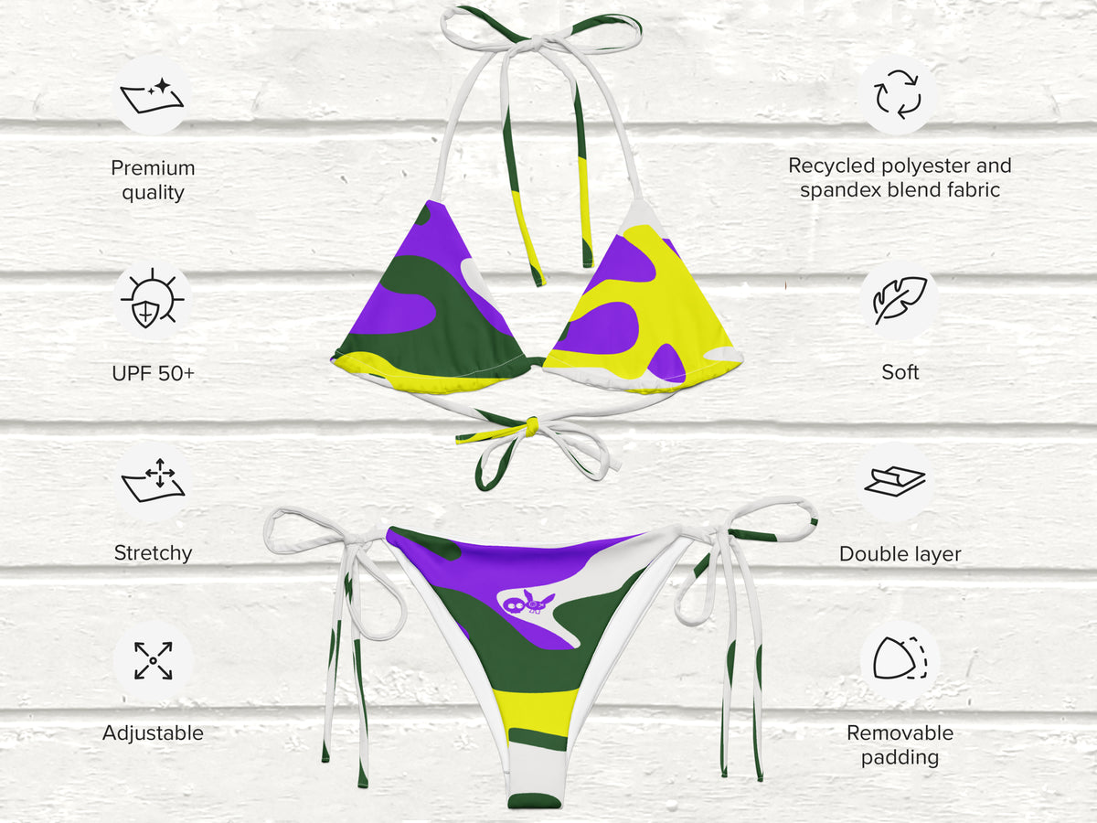 Camo-Splash String Bikini, White/Forest/Purple/Yellow