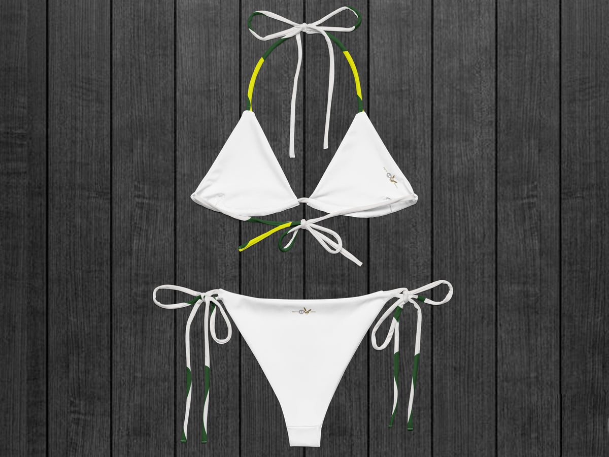 Camo-Splash String Bikini, White/Forest/Purple/Yellow