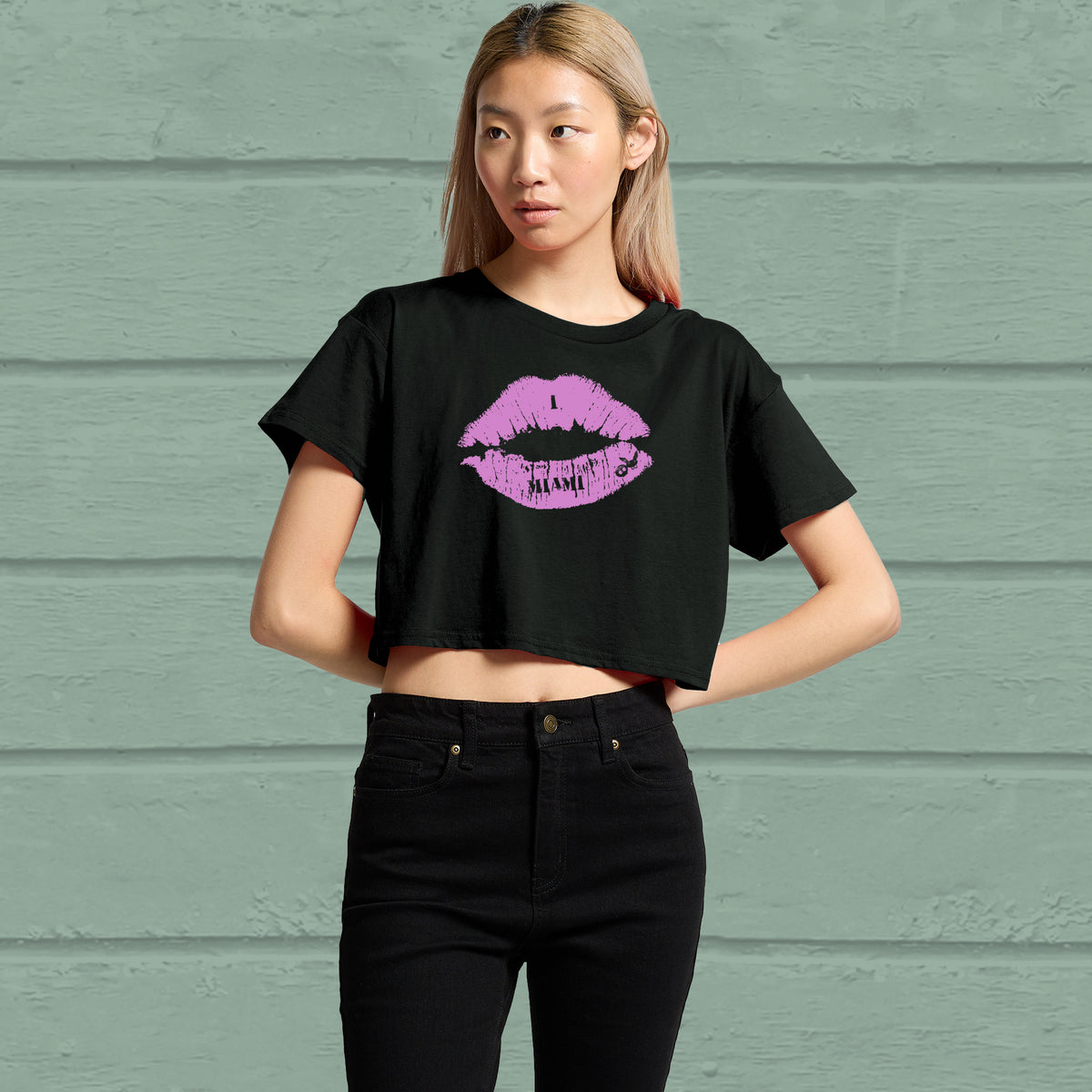 Miami Kiss Crop Top, pink/black