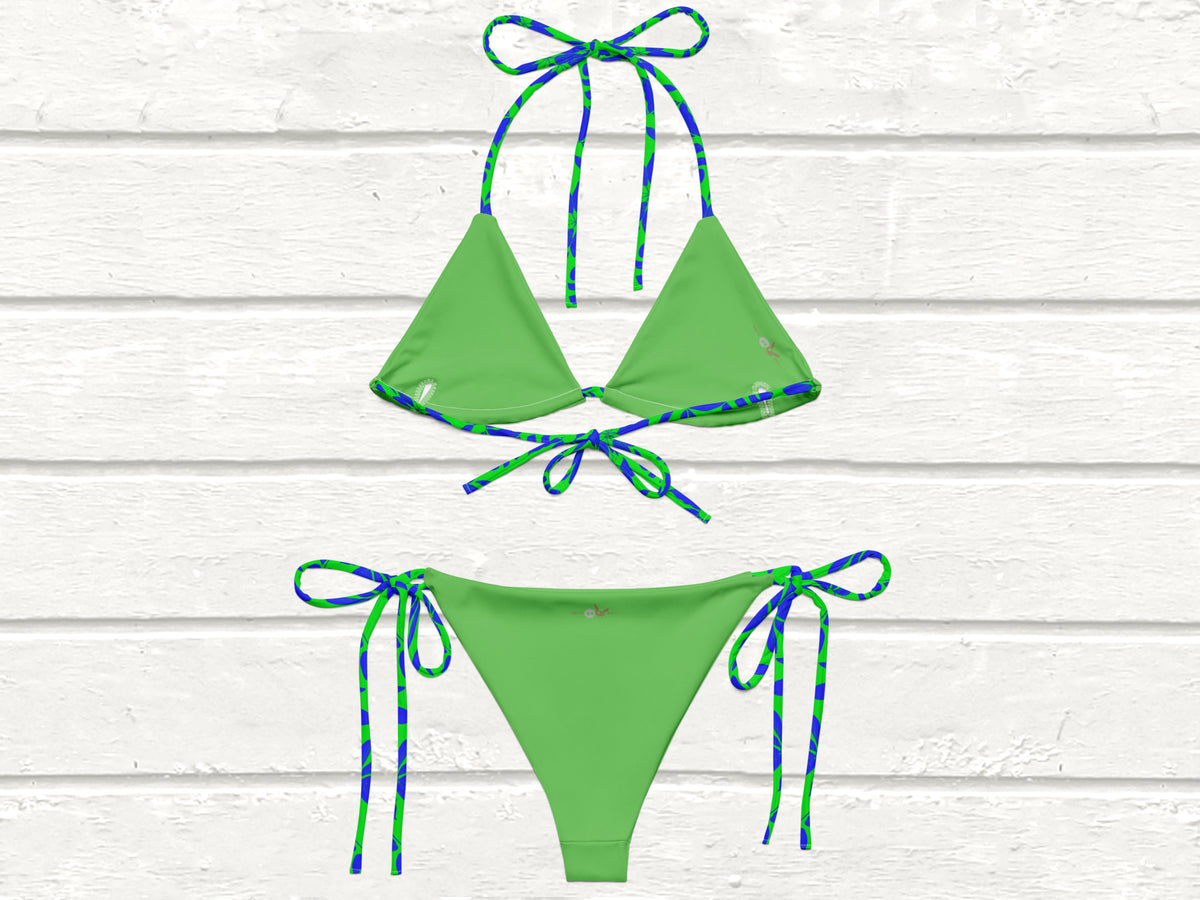 Floral String Bikini, Signal Green/Blue