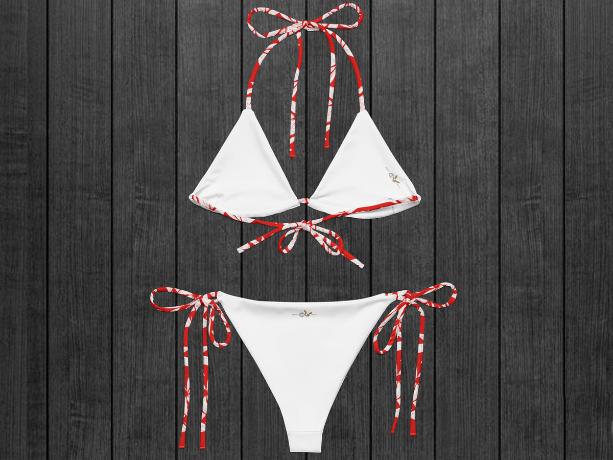 Floral String Bikini, Red/White