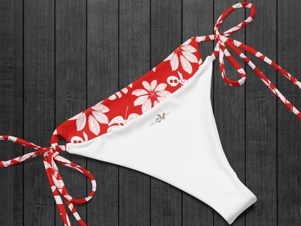 Floral String Bikini, Red/White