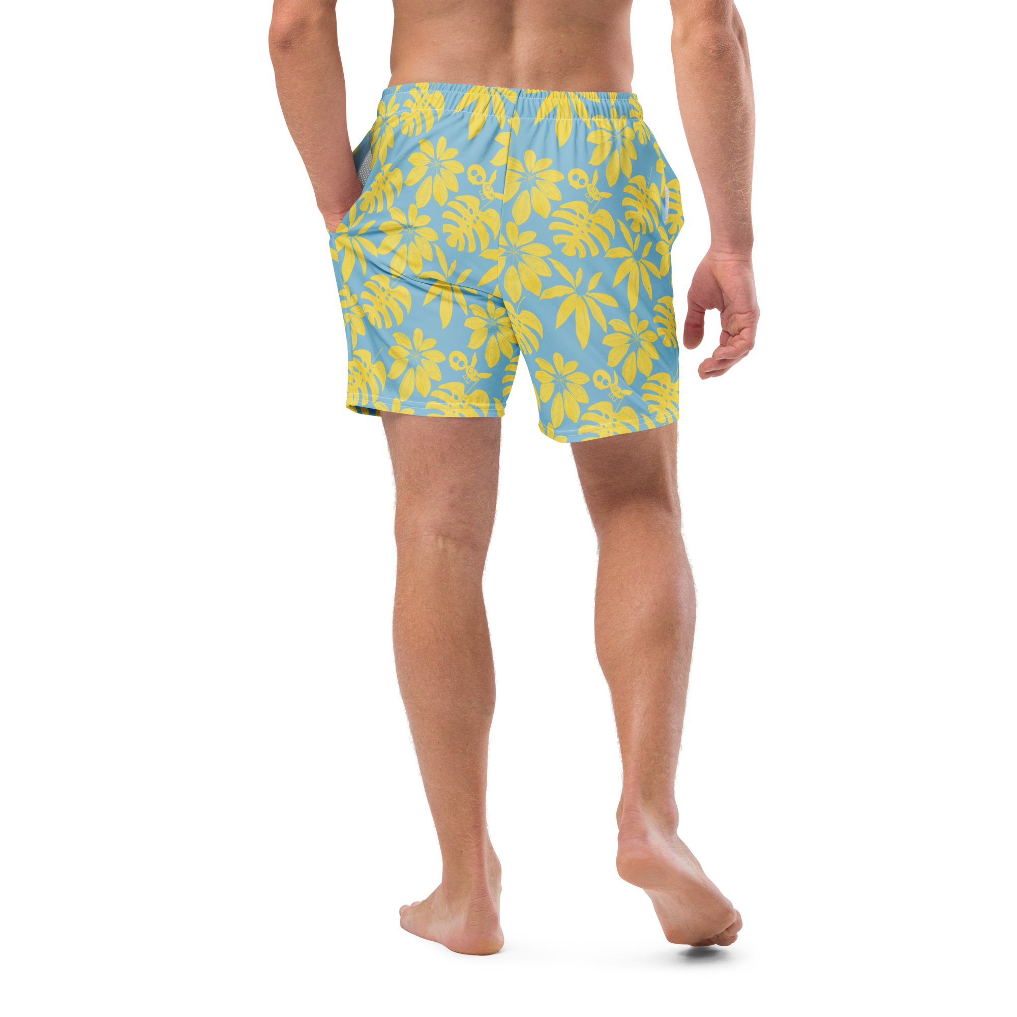 Blue and online yellow swim trunks